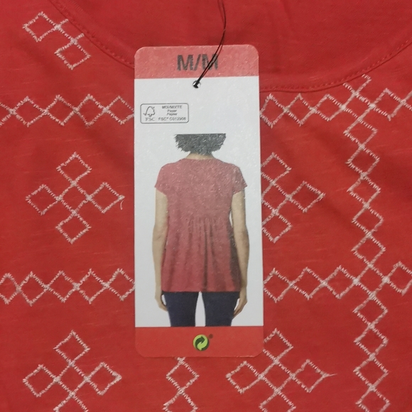 Ella Moss Medium New pinkish red smock style T shirt short sleeves embroidery M - Picture 4 of 11